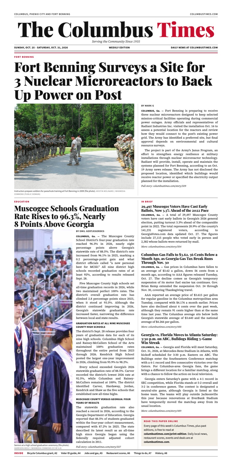 Front page of this week's Columbus Times print edition